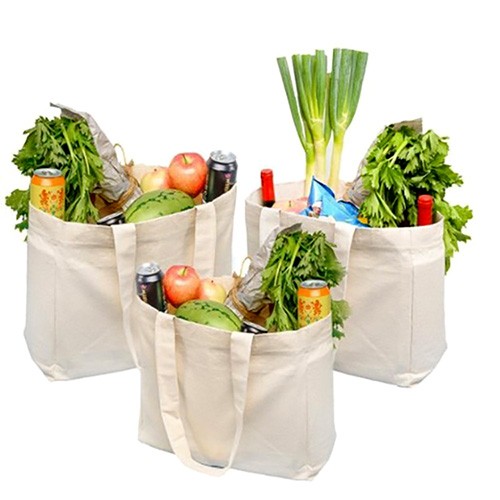 Organic Cotton Tote Bag Grocery Bags with Multi Pockets