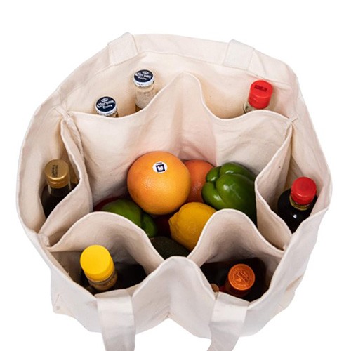 Organic Cotton Tote Bag Grocery Bags with Multi Pockets