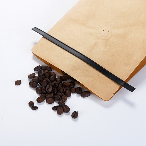 Flat Bottom Food Brown Kraft Paper Pouch Coffee Tea Packaging Bag Valve With Tin Tie