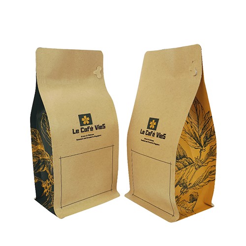 Resealable Kraft Paper Bags Coffee Zipper Bags Flat Bottom Tea Packaging with valve
