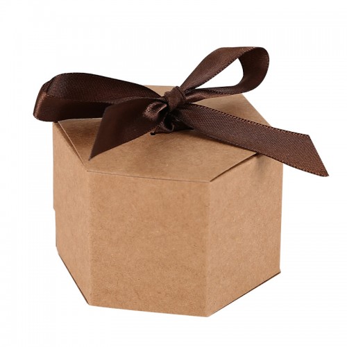 Kraft Paper Gift Box Ribbon Closure Hexagon Box