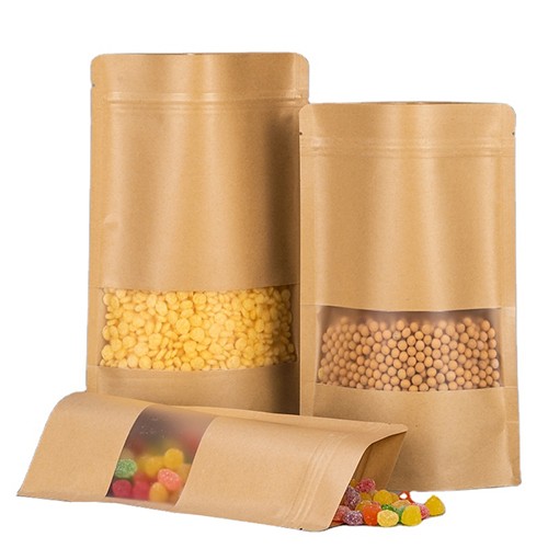 Eco friendly Stand Up Zipper Resealable Biodegradable Kraft Paper Bag