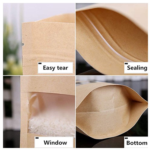 Eco friendly Stand Up Zipper Resealable Biodegradable Kraft Paper Bag