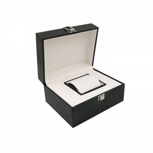 Custom Gift Packaging PU Leather Hinged Display Wooden Watch Box