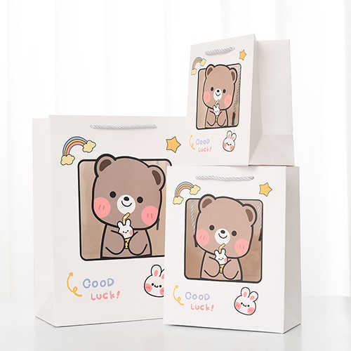 Rabbit/Teddy Bear Pattern Paper Bag Kids Gift Paper Bag with Handle