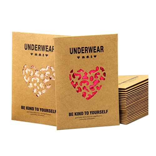Degradable Kraft Paper Envelope Underwear Packaging Bag with Laser Die Cut Heart Shape Window