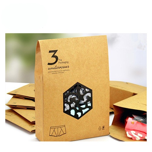 Degradable Kraft Paper Envelope Underwear Packaging Bag with Laser Die Cut Heart Shape Window