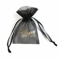 High Quality Wholesale Custom BLACK Organza Bags with Gold Stamping
