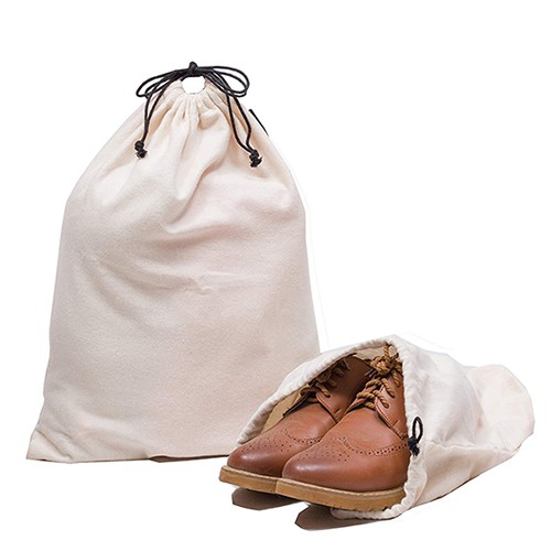 Eco-friendly White Cotton Canvas Drawstring Shoe Bag with Logo