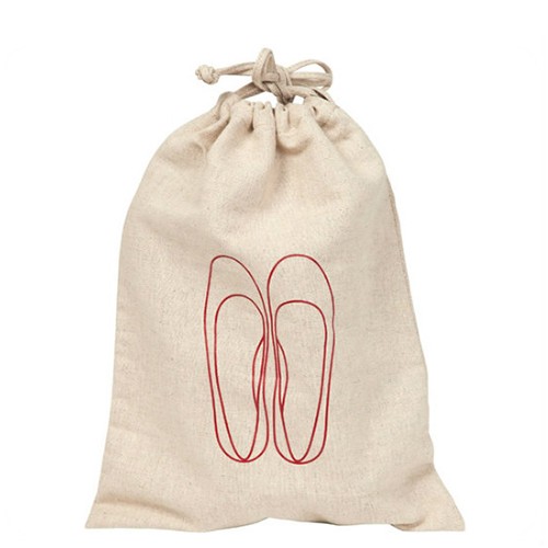 Eco-friendly White Cotton Canvas Drawstring Shoe Bag with Logo