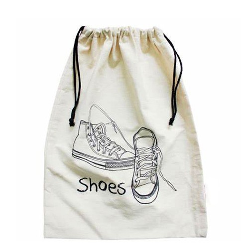 Eco-friendly White Cotton Canvas Drawstring Shoe Bag with Logo