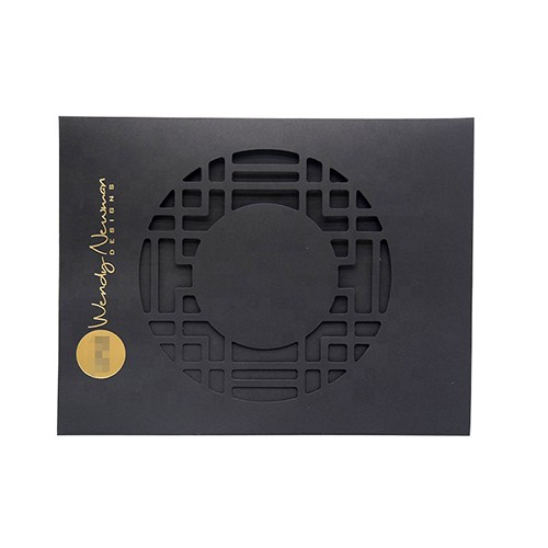 Custom Laser Cut Window Black Invitation Envelope with Gold Foil