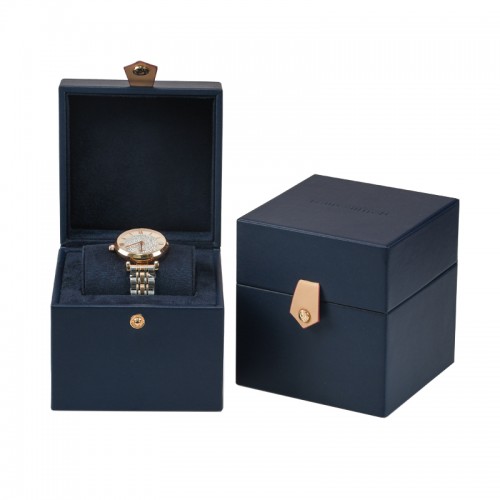 Private Brand Dark Blue PU Leather Watch Box with Snap Button Closure