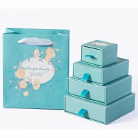 Jewelry packaging Set Cardboard Paper Slide Drawer Jewelry Box Blue