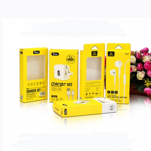 Custom Logo Print Charger Earphone Paper Packaging Box With Clear Window