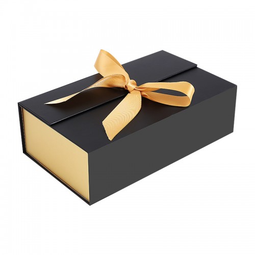 Black Foldable Cardboard Gift Box with Ribbon Closure