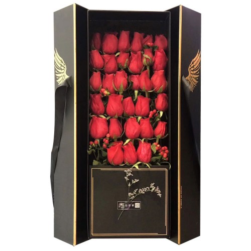 Double Door Opening Flower Gift box with Ribbon Closure Valentine's Day Fresh Flower Gift Box