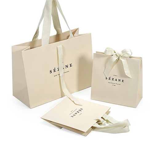 Luxury Beige Paper Bag Tote Bag with Flat Cotton Handle