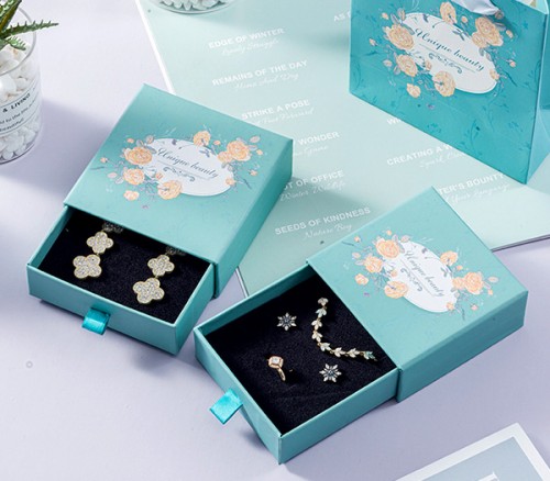 Jewelry packaging Set Cardboard Paper Slide Drawer Jewelry Box Blue