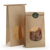 Flat Bottom Gusset Cookie dessert Tin Tie Kraft Paper Bag with Window