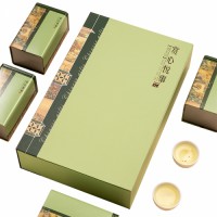 Green Rigid Cardboard Tea Box Packaging Magnetic Flower Tea Gift Box