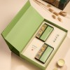 Green Rigid Cardboard Tea Box Packaging Magnetic Flower Tea Gift Box