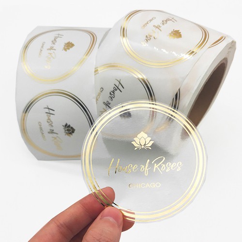 Custom Waterproof Vinyl Self Adhesive Sticker Round Gold Foil Clear Sticker