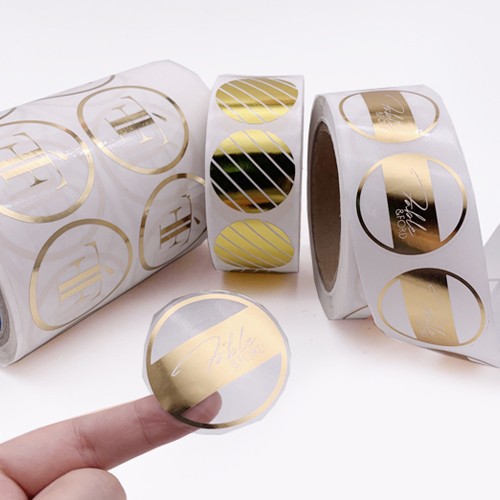 Custom Waterproof Vinyl Self Adhesive Sticker Round Gold Foil Clear Sticker