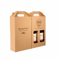 2 Pack Cardboard Bottle Carrier Wine Glass Packaging Box with Handle