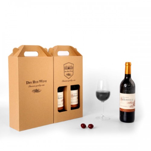 2 Pack Cardboard Bottle Carrier Wine Glass Packaging Box with Handle