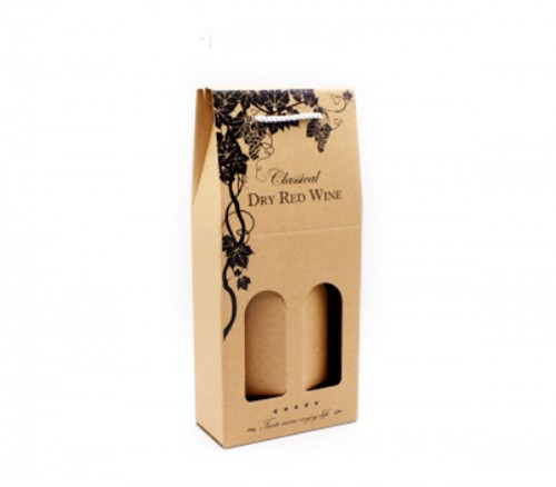 2 Pack Cardboard Bottle Carrier Wine Glass Packaging Box with Handle