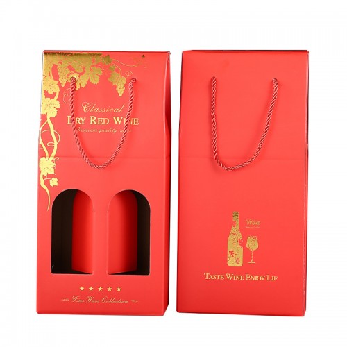 Custom Logo Portable Bottle Wine Corrugated Cardboard Packaging Boxes with Handle