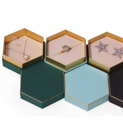 Fancy Hexagon Shaped Jewelry Boxe Paper Cardboard  Pendant Ring Necklace Bracelet Packaging Box