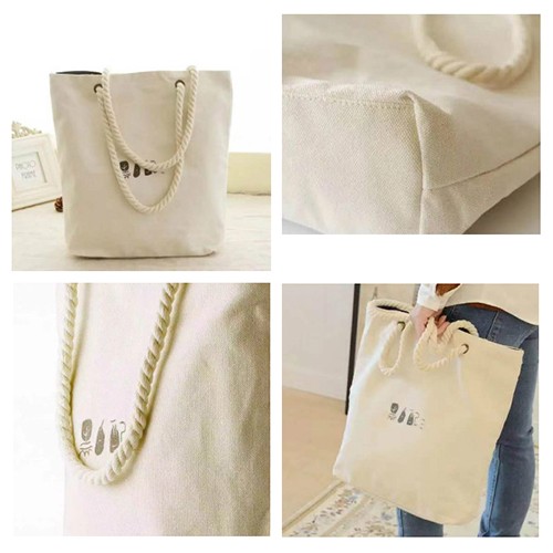 Cotton Canvas Tote Bag with Twisted Rope handle